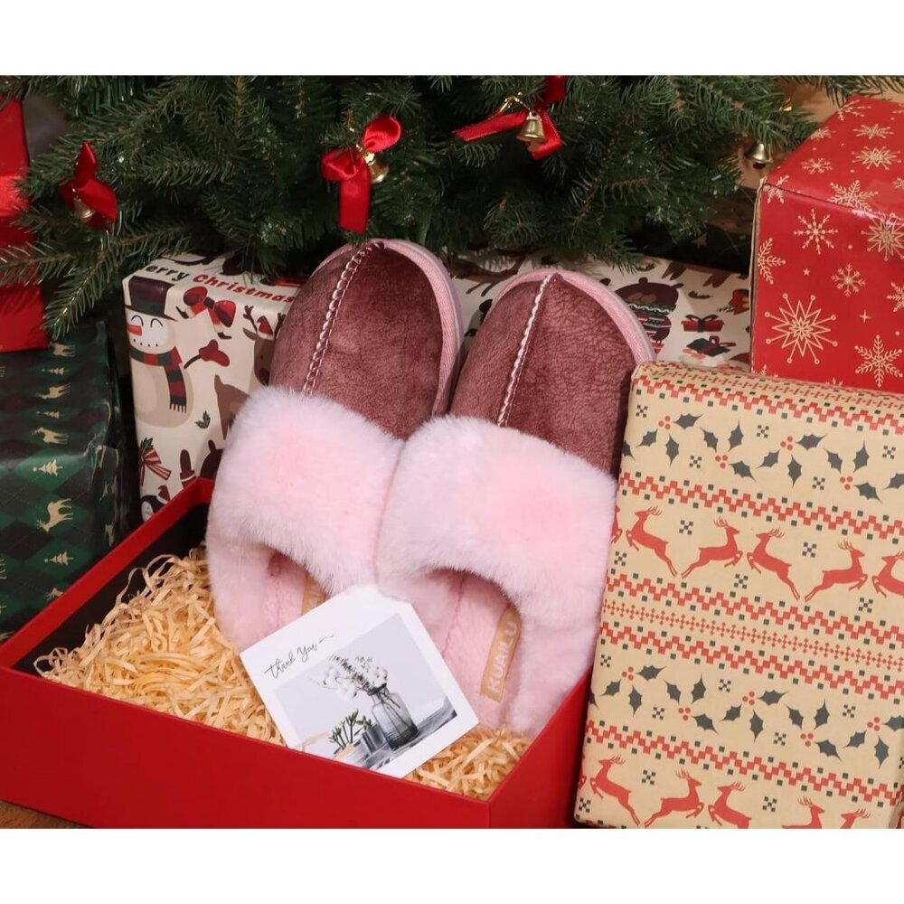 Women's Fluff Memory Cozy Winter Warm Scuff Slip On Light Pink  Slippers Shoes - Picture 2 of 7